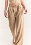 Linen-blend Pull-on Trousers - Beige Striped