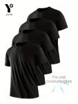 Men's 4PCS Set Of Solid Color Short Sleeve Crew Neck T-shirts Quick Dry And Breathable Tees For Men Chic And Casual Tops For Sum