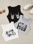 Casual Crop Tank Top 3 Pack Versatile Crew Neck Sleeveless Slim Summer Top Women's Clothing