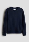 Cable-knit V-neck Jumper - Blue