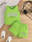 2PCS Baby Boys "california Los Angeles" Print Summer Set Tank Top & Casual Shorts Toddler Boy's Clothing As Gift