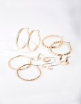 Goldair Gold Etched Twist Hoop Earring 6-PACK