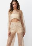 Crop Knitted Unlined Shiny Fishnet Sequin - Beige
