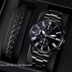 2PCS Men's Fashion Watch & Bracelet Set - Sleek Quartz Movement With Rivet Detail Zinc Alloy Band Non-waterproof - Perfect Gift