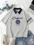 Los Angeles & California Print Loose Polo Shirt Fashion Short Sleeve Lapel Sports T-Shirt Women's Activewea