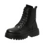 Round Toe Lace Up Combat Boots Thick-soled Platform Chunky Calf Boots Women's Footwear