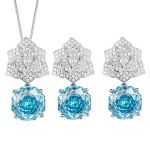 Main Stone 12MM Simulated Rose Cut Sea Blue Petal Pendant Set
