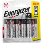 Energizer Max Alkaline AA Batteries - 1.5V - 6 Pack 4+2 Free