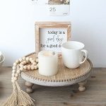Swallowliving Rustic Round Wood Tray Riser Farmhouse Pedestal Stand With Beaded Edge For Decor Wooden Finish Cupcake Display For