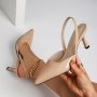 Women's Solid Color Stiletto Heels Elegant Point Toe Dress Pumps Fashion Ankle Strap Slingback Heels