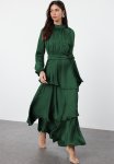 Dark Green Tiered Satin Evening Dress