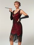 Sequined Fringe Hem Tank Dress Vintage Sleeveless Bodycon Dress For Banquet & Party Women's Clothing