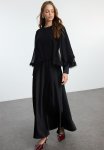 Cape Detailed Chiffon Evening Dress - Black
