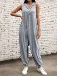 Solid Color Fitted Bottom Hooded Jumpsuit Casual Sleeveless Jumpsuit For Spring & Summer Women's Clothing