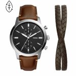 Fossil Townsman Chronograph Brown Eco Leather Men's Watch And Bracelet Set FS5967SET