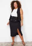 Plus Black Button Detail Woven Skirt - Schwarz