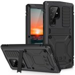 For Samsung Galaxy S22 Ultra 5G R-just Metal + Silicone Holder Phone Case Black