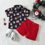Black Santa Christmas Shirt With Red Shorts