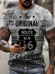 Vintage Alphabet Print Crew Neck Short Sleeve T-Shirt For Men Casual Summer T-Shirt For Daily Wear And Vacation Resorts