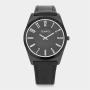 Mens Black Plated Black Leather Watch