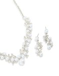 Silver Cubic Zirconia Pearl Vine Necklace & Earrings Set