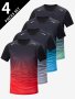 4 Pcs Men's Stylish Gradient Moisture-wicking Athletic T-shirts Breathable And Quick-drying Top For Running And Fitness Training