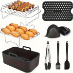 9-PIECE Dual Air Fryer Accessories Set 304 Stainless Steel Grill Rack Compatible With Ninja Foodi Instant Vortex Tower T17088 Sa