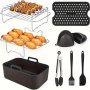 9-PIECE Dual Air Fryer Accessories Set 304 Stainless Steel Grill Rack Compatible With Ninja Foodi Instant Vortex Tower T17088 Salter Dual Zone Deep Air