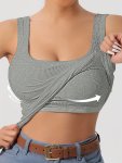 Solid Color Scoop Neck Tank Top Casual Sleeveless Removable Chest Pad Slim Tank Top For Summer Women's Clothing