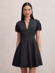 Clover Puff Sleeve MINI Dress - 16 Black
