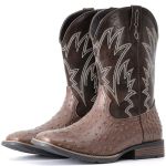 Iuv Cowboy Boots For Men Western Ostrich Wide Durable Fashionable Embroidered Pull On Slip Resistant Assorted Colors Boots