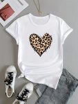 Leopard Graphic Print T-Shirt Short Sleeve Crew Neck Casual Top For Summer & Spring Women's Clothing