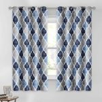Beauoop 100% Blackout Curtains 63 Inches Long 2 Panels For Bedroom Living Room Blue Grey Moroccan Geo Room Darkening Thermal Ins