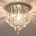 Nsrce 3-LIGHT Modern Small Chandelier G9 Base MINI Crystal Flush Mount Ceiling Light Fixture Silver Finish Ideal For Bedroom Kit
