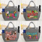 Teacher Appreciation Canvas Lunch Tote Insulated Portable Cooler Bag With Foil Lining For Office And School "best Teacher Ever"