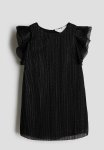 Pleated A-line Dress - Black