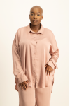Dani Oversized Satin Shirt - Blush - XL