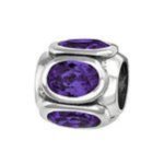 C215-C3786 - 925 Sterling Silver Barrel With Stones European Bead - Amethyst Cz Stone