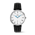 Classic Roman Numerals Date Black Croc Belly Silver