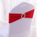 100PCS Stretch Wedding Chair Bands With Buckle Slider Sashes Bow Decorations 10 Colors Red