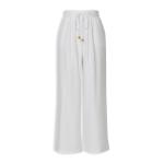White Beaded Trim Linen Pants