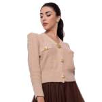 Goldair Gold Flower Button Waffle Knit Cardi - Beige Free