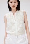 Jacquard-weave Sleeveless Blouse - White