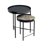 Mixme Side Table Combo 3 - Charcoal Leather Solid Oak