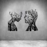 2 Piece Tree Couple Faces - Grey L 1000 X H 740MM