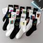 5PAIRS Men's And Women's Mid-calf Sports Socks Cartoon Pattern Crew Socks Side Pattern Assorted Varieties