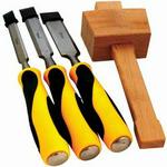Tork Craft Chisel Set Wood 3 Piece Plus Wooden Mallet Blister