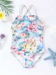 1-PIECE Comfy Cute Floral Swimsuit For Girls Thin Shoulder Straps Swimwear For Beach Vacations Swimming Pool