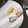 1PC Classic Double Row Square Zircon Stainless Steel Ring For Men Romantic Engagement Wedding Party Jewelry Couple Ring