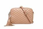 Daisy Rose Quilted Chevron Shoulder Cross Body Bag & Detachable Tassel Pu Vegan Leather - Blush